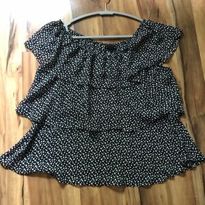 Black layered sleeveless blouse white polka dots Willi Smith size XL